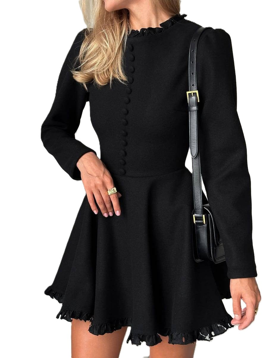 Spica | Robe noire courte à col rond