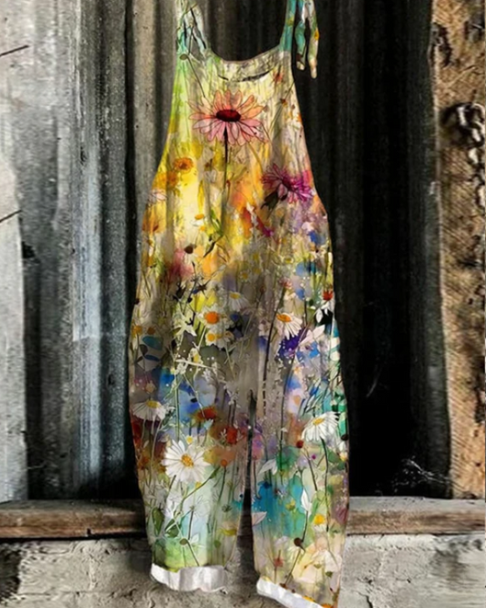 YSELLA – Loose-Fit Daisy Floral Overalls