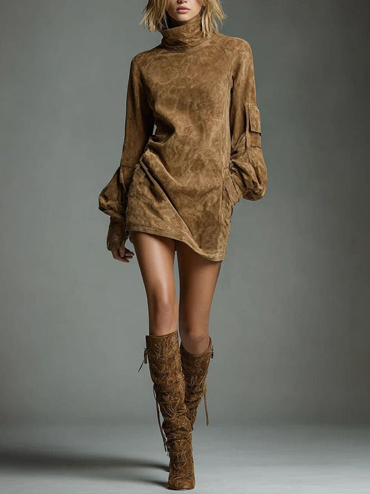 ALTARIA| Robe courte en suédine á col roulé