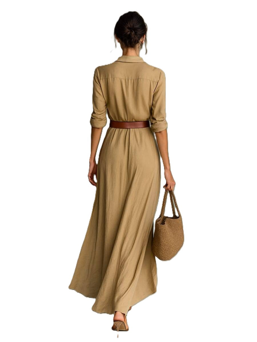 CASSIOPE | Robe Longue avec Col Revers et Ceinture Incluse