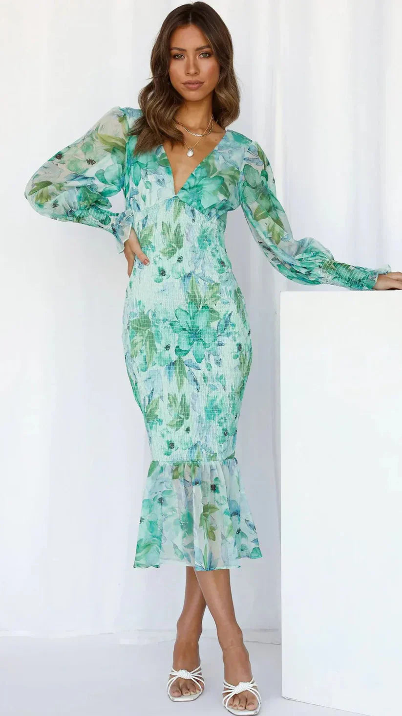 Nevara | Midi Robe à Imprimé Floral