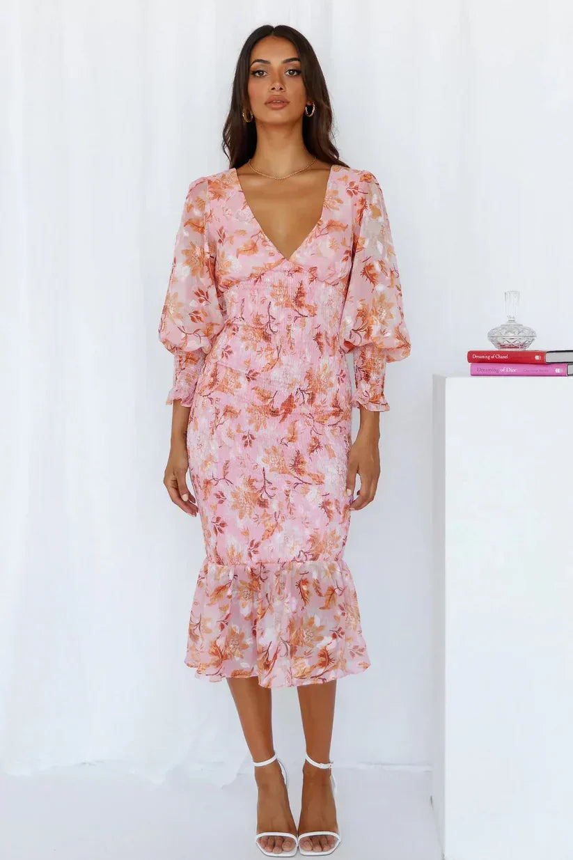 Nevara | Midi Robe à Imprimé Floral